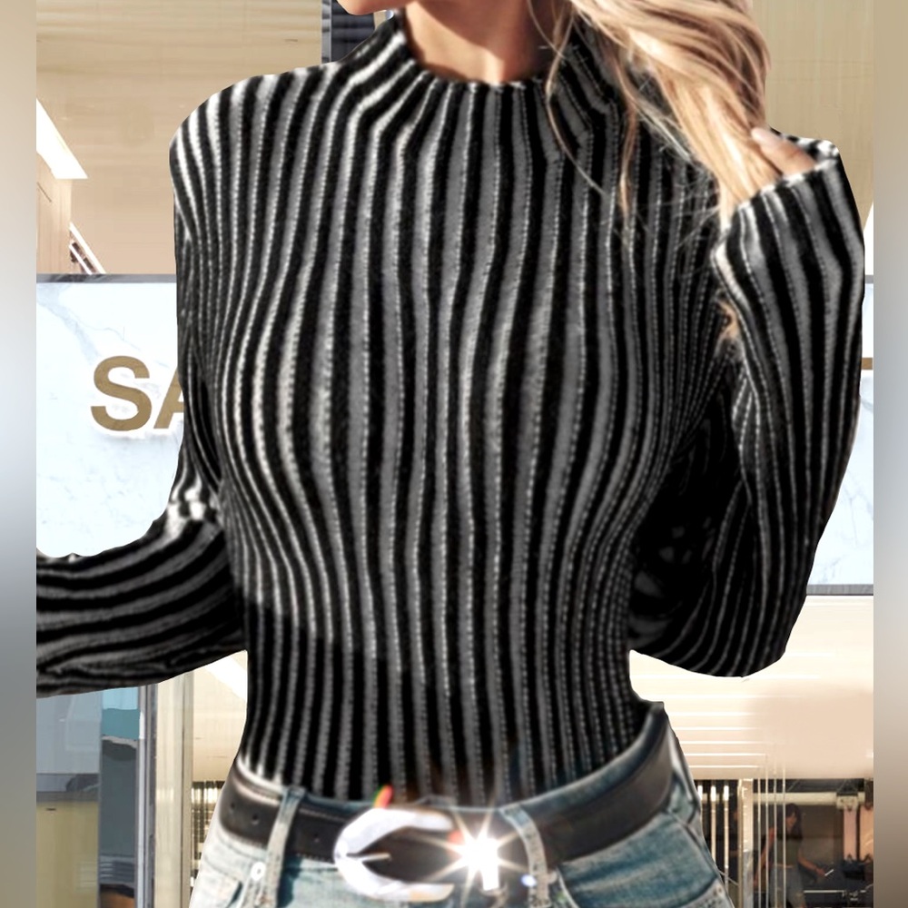 Slim Ribbed Stripe Sweater. - Picture 6 of 16